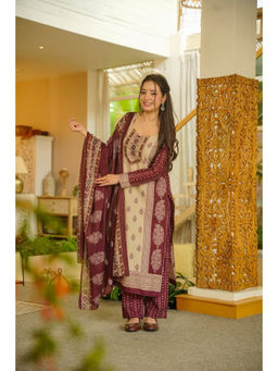 Idaho Clothing - Maroon Vira Printed Cotton Kurta with Palazzo and Dupatta