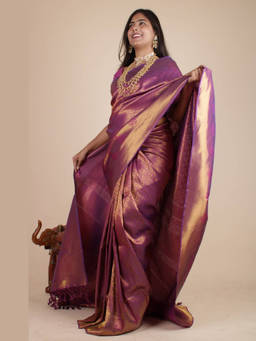 Shobitam - Wine Gold Kanjivaram Dhoop Chaanv Wrap In 1 Minute Saree with Unstitched Blouse