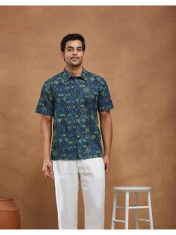 Fabindia - Indigo Cotton Printed Bush Shirt