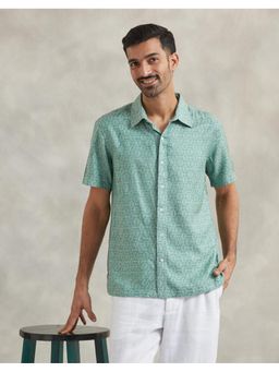 Fabindia - Teal Viscose Silk Print Bush Shirt