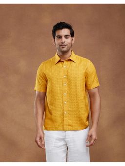 Fabindia - Yellow Viscose Silk Print Bush Shirt