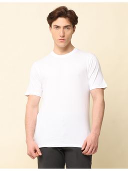 SILISOUL - Men White Regular Fit Solid Knitted Cotton T-Shirt