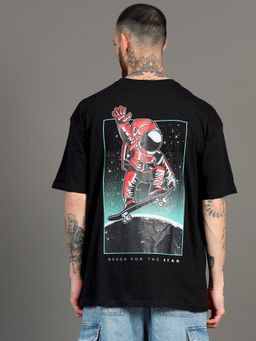 SILISOUL - Men Black Oversized Graphic Knitted Cotton T-Shirt