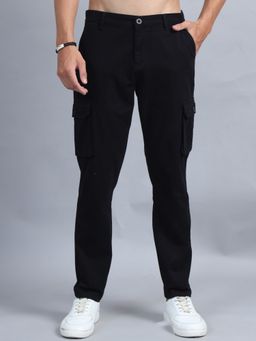 SILISOUL - Men Black Regular Fit Solid Cotton Cargo Pant