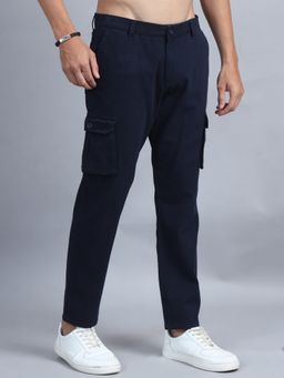 SILISOUL - Men Navy Blue Regular Fit Solid Cotton Cargo Pant