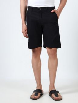 SILISOUL - Men Black Regular Fit Solid Linen Shorts