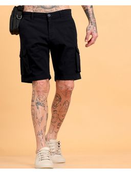 SILISOUL - Men Black Regular Fit Solid Cargo Shorts