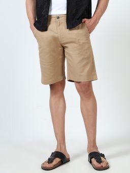 SILISOUL - Men Khaki Regular Fit Solid Linen Shorts
