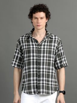 SILISOUL - Men Green Relaxed Fit Checked Cotton Shirt