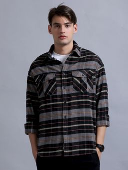 SILISOUL - Men Black Relaxed Fit Checked Cotton Shirt
