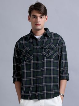 SILISOUL - Men Green Relaxed Fit Checked Cotton Shirt