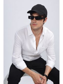 SILISOUL - Men White Regular Fit Solid Linen Blend Shirt