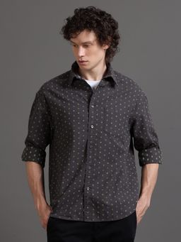 SILISOUL - Men Grey Regular Fit Solid Cotton Shirt