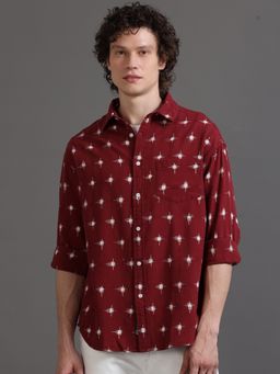 SILISOUL - Men Red Regular Fit Ethnic Motifs Cotton Shirt