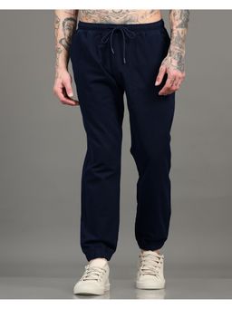 SILISOUL - Men Navy Blue Regular Fit Solid Cotton Joggers