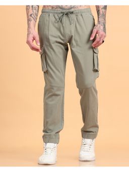 SILISOUL - Men Grey Regular Fit Solid Cotton Cargo Pant