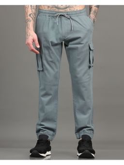 SILISOUL - Men Steel Regular Fit Solid Cotton Cargo Pant