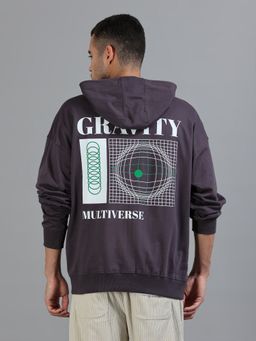 SILISOUL - Men Grey Oversized Fit Graphic Print Hoodie