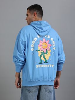SILISOUL - Men Blue Oversized Fit Graphic Print Hoodie