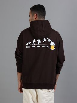 SILISOUL - Men Brown Oversized Fit Graphic Print Hoodie