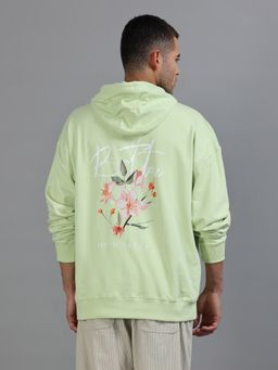 SILISOUL - Men Lime Green Oversized Fit Graphic Print Hoodie
