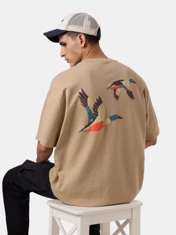 Pepe Jeans - Beige Graphic Print Men Short Sleeve Oversized T-Shirt