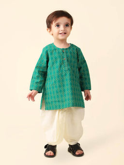 Fabindia - Green Cotton Hand Block Printed Kurta and Dhoti (Set of 2)