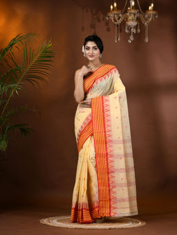 DESH BIDESH - Cotton Cream Mina Woven Design Cotton Saree