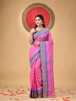 DESH BIDESH - Cotton Pink Mina Woven Design Cotton Saree