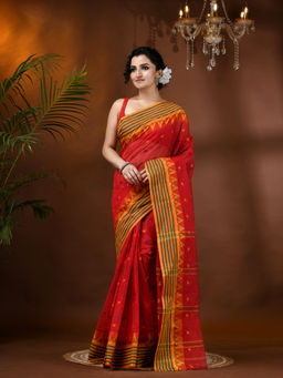 DESH BIDESH - Cotton Red Mina Woven Design Cotton Saree