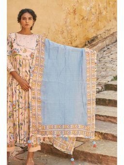 Baise Gaba - Blue Chanderi Printed Dupatta