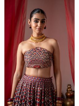 Baise Gaba - Multi-Color Satin Embroidered Strapless/Tube Sleeveless Blouse