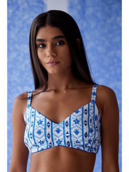 Baise Gaba - Blue Cotton Embroidered V-Neck Sleeveless Blouse
