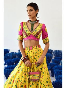 Baise Gaba - Multi-Color Satin Floral V-Neck Half Sleeves Blouse