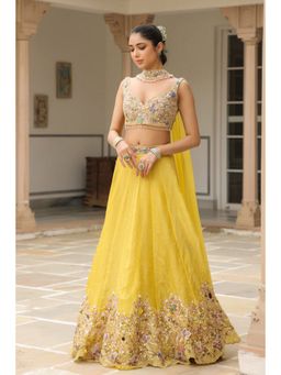 Label Niti Bothra - Gulzar Yellow Heavy Choker Scallop Lehenga Set