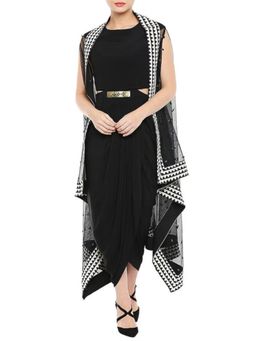 Soup by Sougat Paul - Black Drape Dress with Cape and Belt