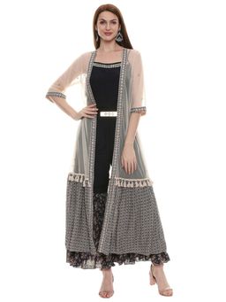 Soup by Sougat Paul - Applique Black Jumpsuit with Dupatta