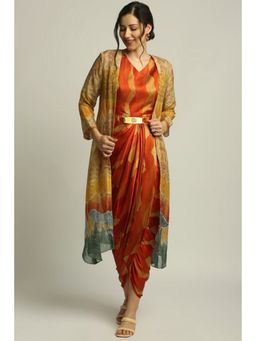 Soup by Sougat Paul - Dune Shadow Printed Drape Dress with Cape