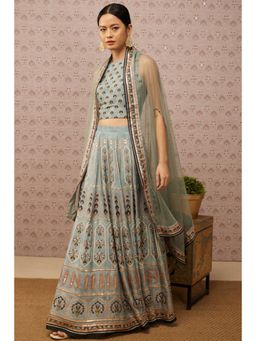 Soup by Sougat Paul - Sarouk Blue Embroidered Lehenga Choli with Dupatta