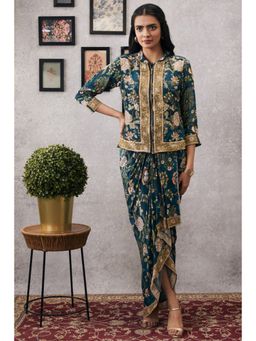 Soup by Sougat Paul - Mehr Printed Drape Dress with Jacket