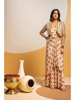 Soup by Sougat Paul - Taarani Embellished Long Drape Dress with Cape