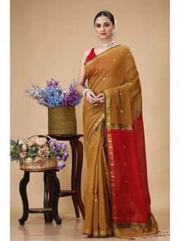 SLAGHA - Yellow Women's Ethnic Cotton Silk Saree with Unstitched Blouse