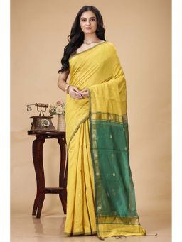 SLAGHA - Yellow Women Ethnic Cotton Silk Saree with Unstitched Blouse