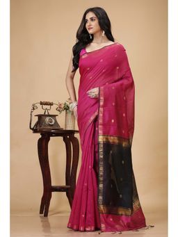 SLAGHA - Pink Women's Ethnic Cotton Silk Saree with Unstitched Blouse