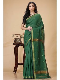 SLAGHA - Green Ethnic Cotton Silk Saree with Unstitched Blouse