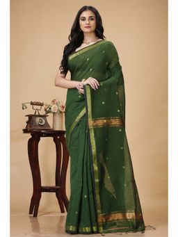 SLAGHA - Green Women Ethnic Cotton Silk Saree with Unstitched Blouse
