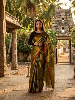 AAKAR - Sunehri Kiran Gold Handloom Tissue Saree with Unstitched Blouse