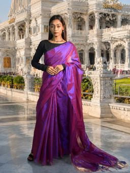AAKAR - Orchid Mist Purple and Blue Handloom Tissue Saree with Unstitched Blouse