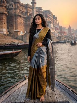 AAKAR - Swarna Chaand Multicolor Handloom Tissue Saree with Unstitched Blouse