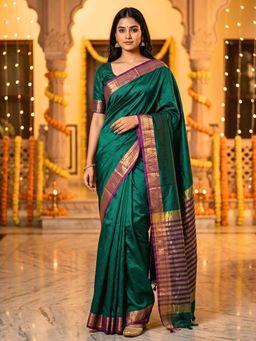Hella Fashions - Green Art Silk Woven Saree Without Blouse